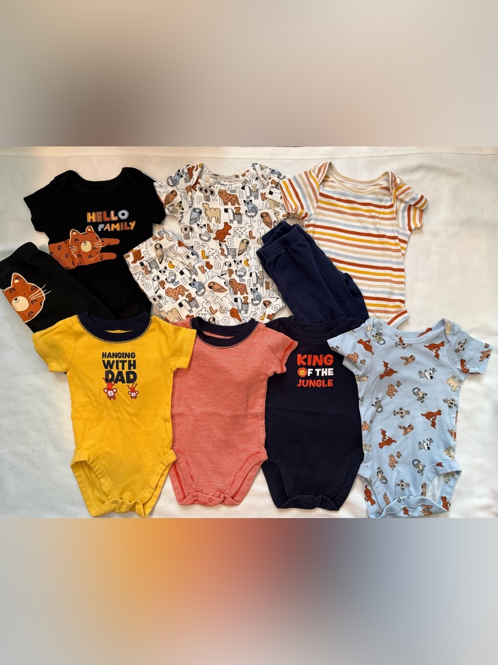 Baby Bodysuit Bundle - Navy, Yellow, orange & Animal Prints